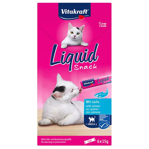 Cat liquid snack laks og omega 3, 6x15 g